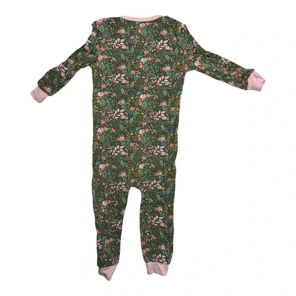 Girl's Magnetic Me Sleeper 12-18 Months Green Pink Trim Floral Print 22-27 Lbs